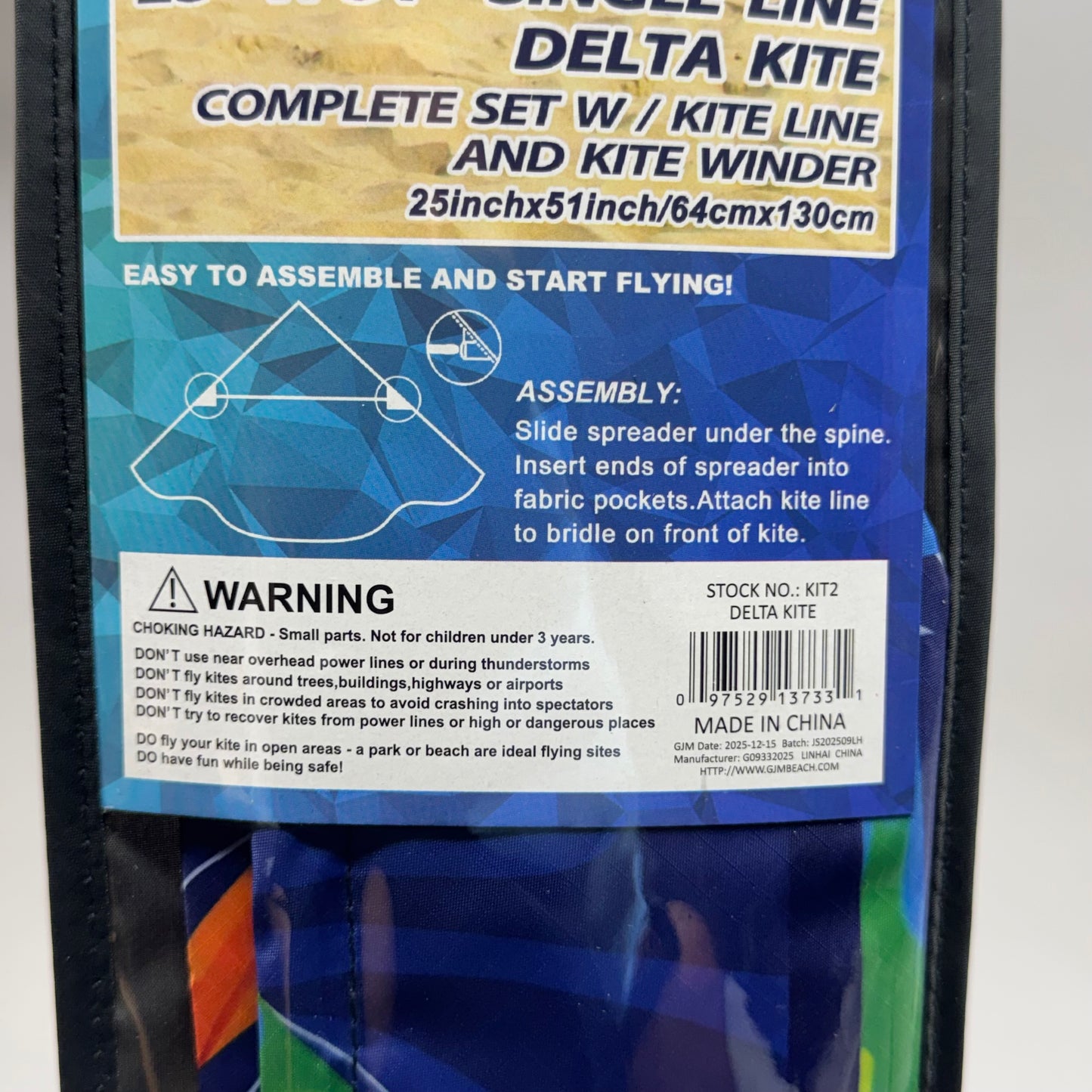 SURFGEAR Single Line Tropical-Designed Delta Kite - Complete Set with Kite Line & Winder Sz 25" x 51" KIT2 DELTA KITE