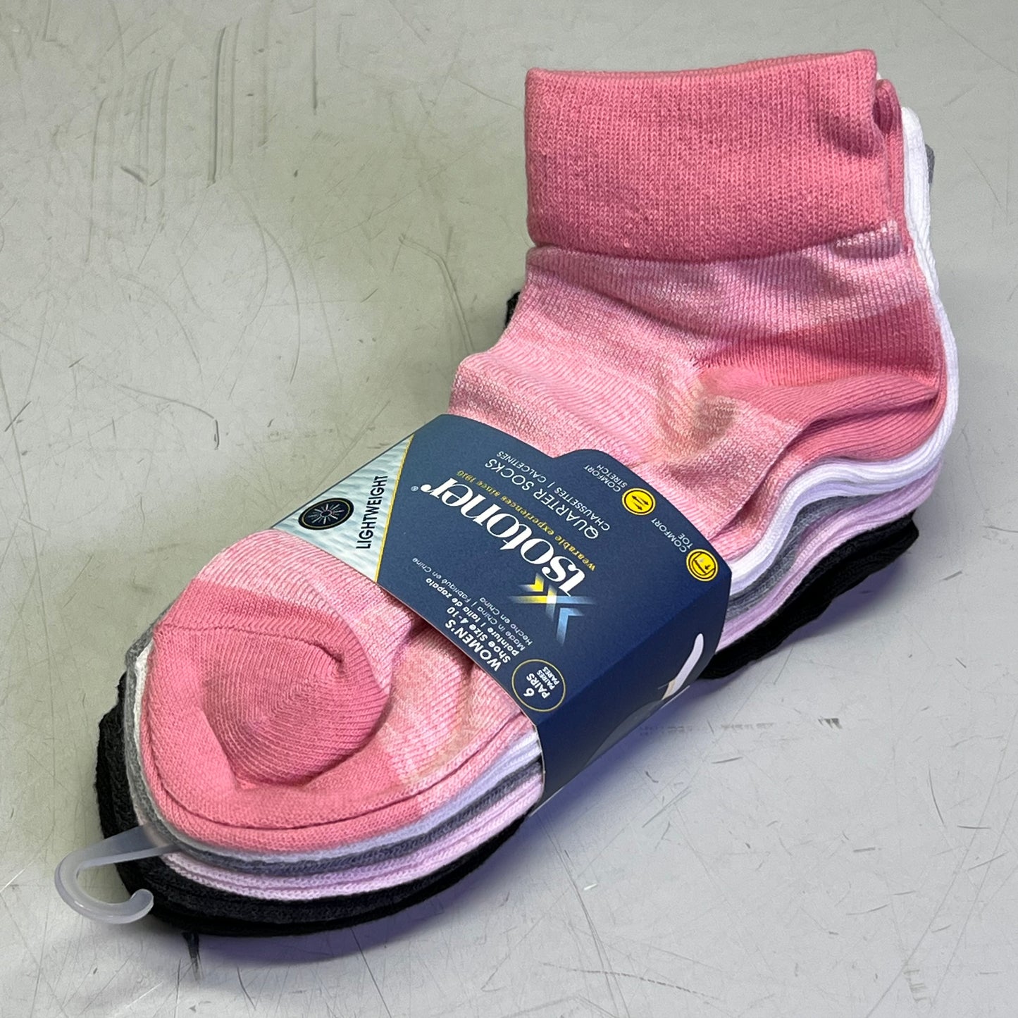 ISOTONER (6 PAIR) Quarter Socks Women's Sz 4-10, Pink