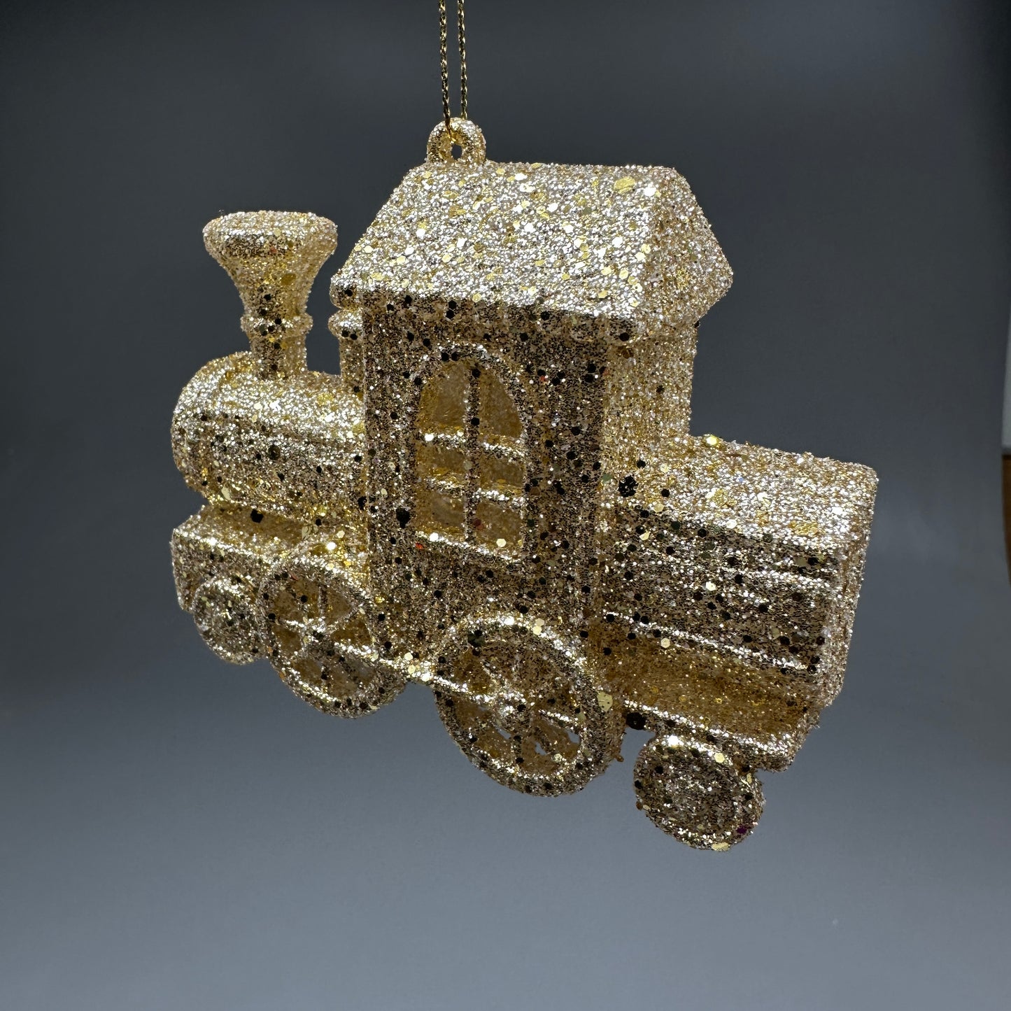 KURT S. ADLER Train Christmas Ornament Gold Glitter 3.4“ T3628