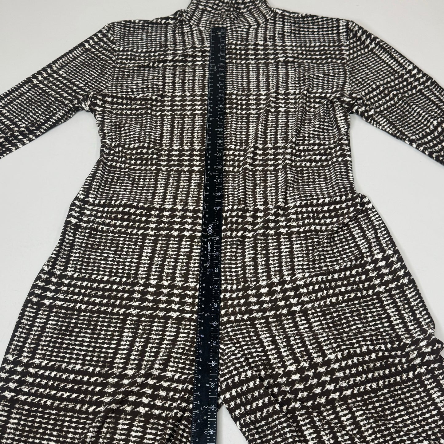 NORMA KAMALI Sleeve Open Back Catsuit Footsie Women's Sz XL/42 Chocolate Plaid