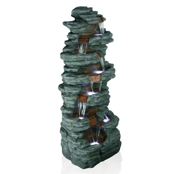 ZA@ ALPINE Multi-tiered Cascading Stone Fountain with LED Lights Sz 79" serie TZL274 (AS-IS, Damage)