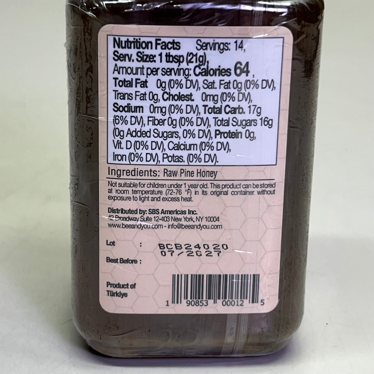 BEE & YOU Pine Raw Honey Honeydew Honey 10.6 oz Brown BB 07/27