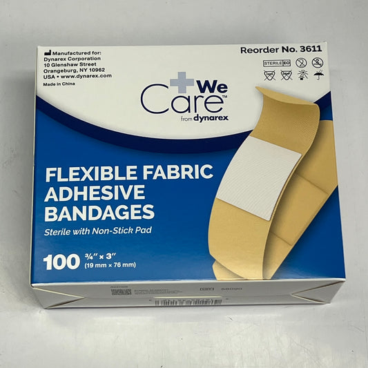 ZA@ DYNAREX (3 PACK, 100 BANDAIDS EACH) Flexible Fabric Adhesive Bandages 3/4" x 3" Tan 3611 C