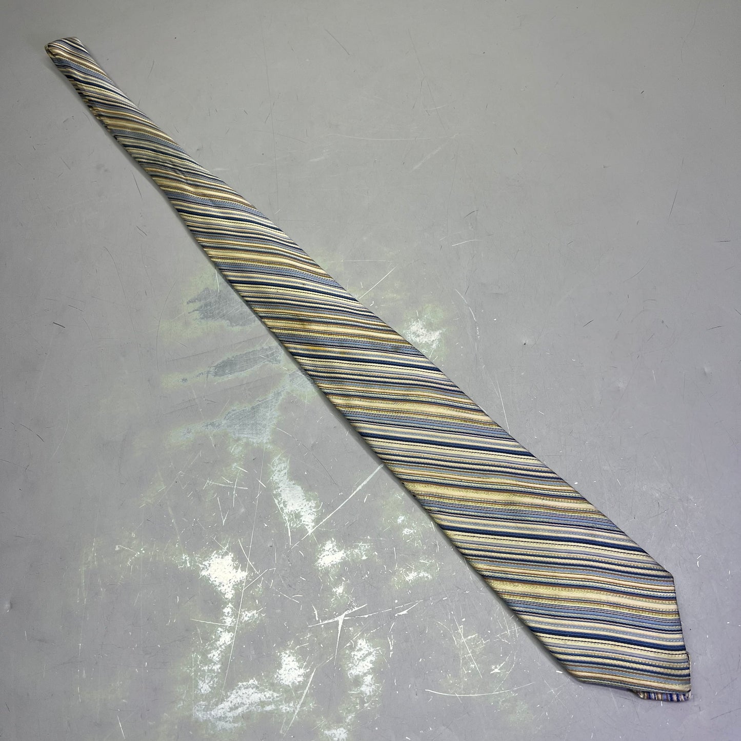 PRONTO UOMO 100% Silk Stripe Pattern Design Tie 60" Yellow/Blue (Pre-Owned)