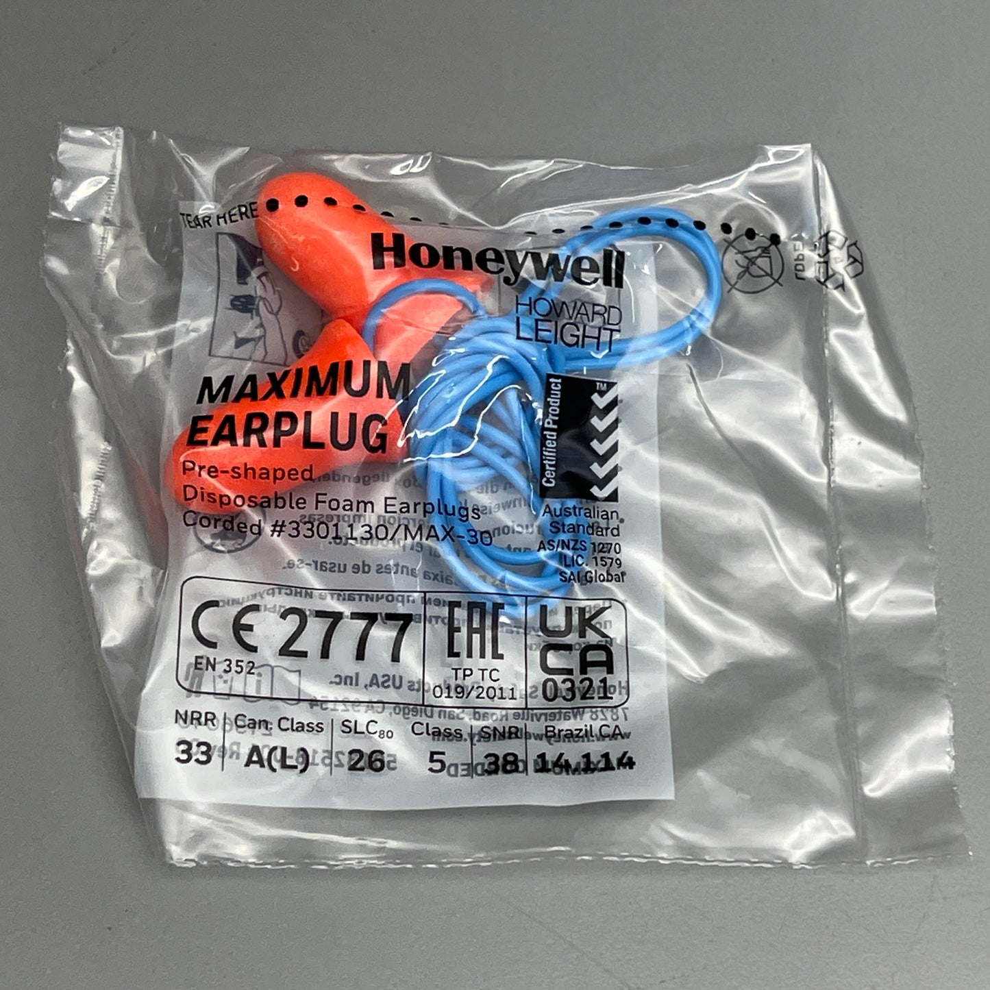 HONEYWELL Maximum Earplugs 100 CORDED PAIRS! Howard Leight 33 Dcb Orange MAX-30 (New)