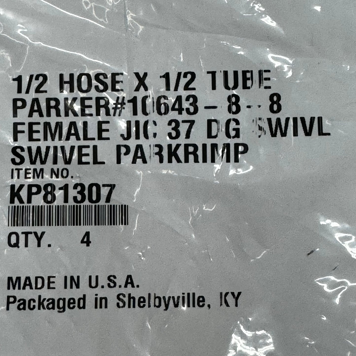 PARKER (4 PACK) Hydraulic Hose Female JIC 37 DG Swivel 1/2" x 1/2" Steel KP81307