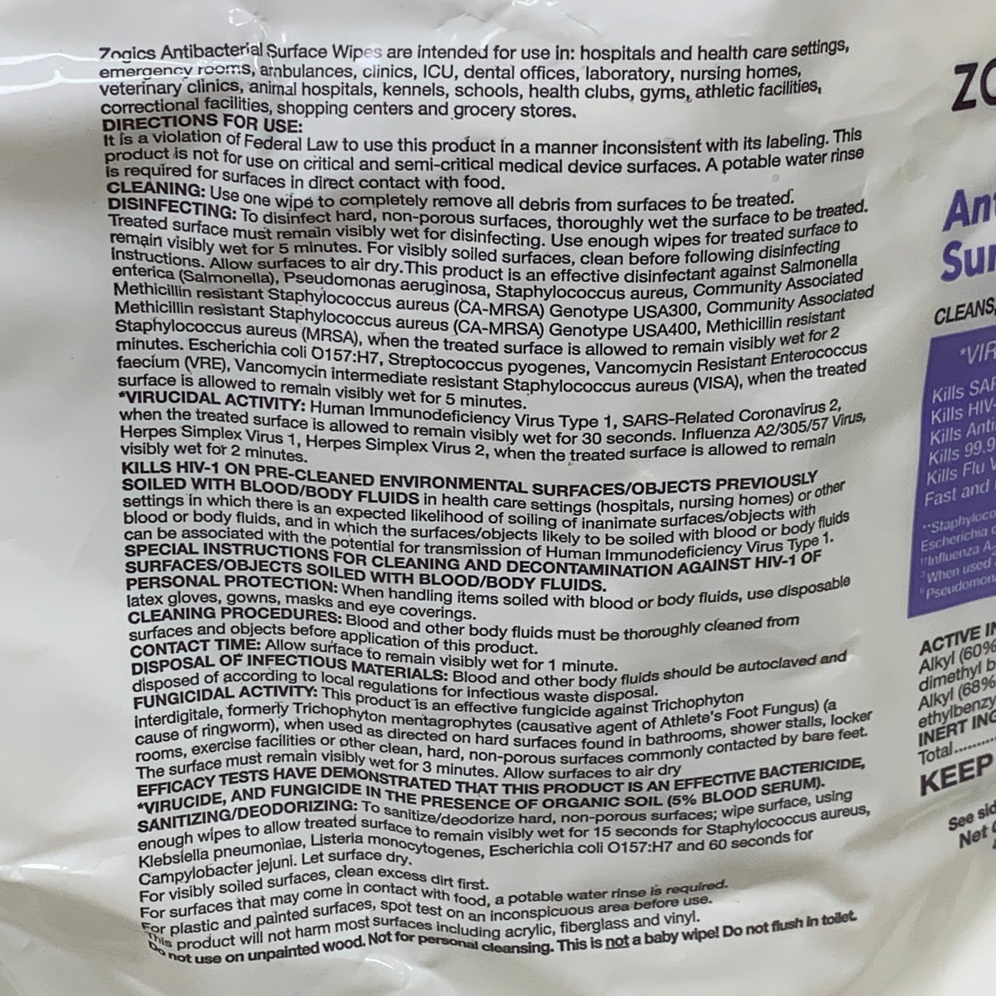 ZOGICS (4 PACK, 3,200 WIPES TOTAL) Antibacterial Disinfecting Wipe Refills Z800