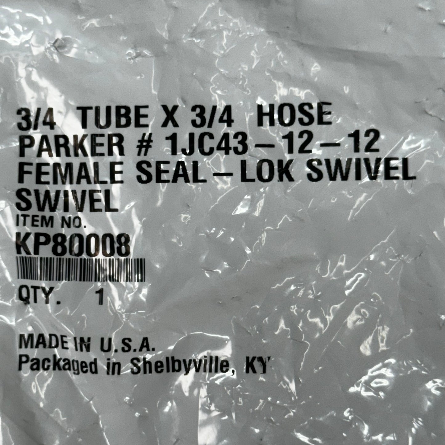 PARKER Hydraulic Hose 1JC43-12-12 Female Seal-LOK Swivel 3/4" x 3/4" Steel KP80008