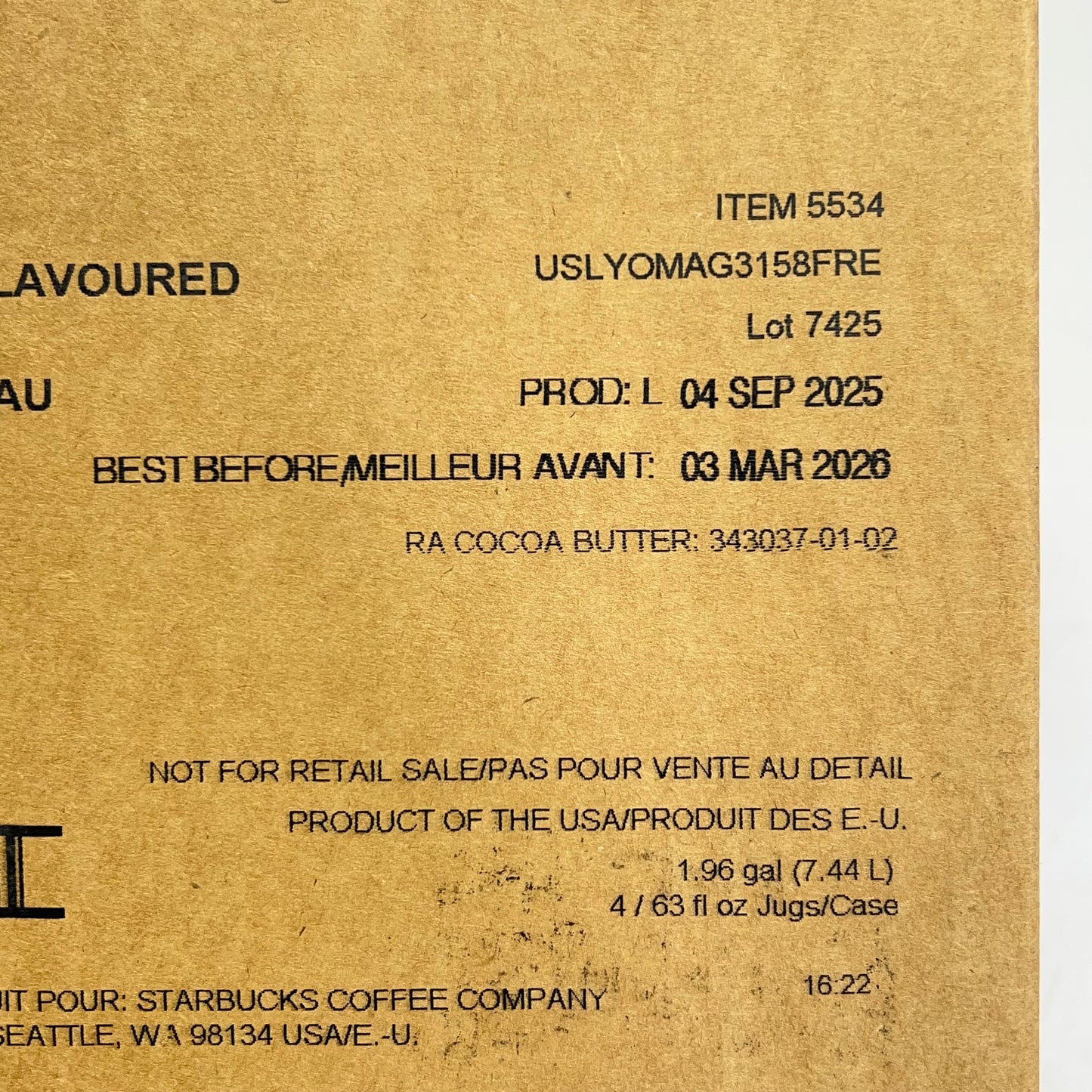 ZA@ STARBUCKS (4 PACK) Fontana White Chocolate Flavored Sauce 1.86 Liter BB 03/26