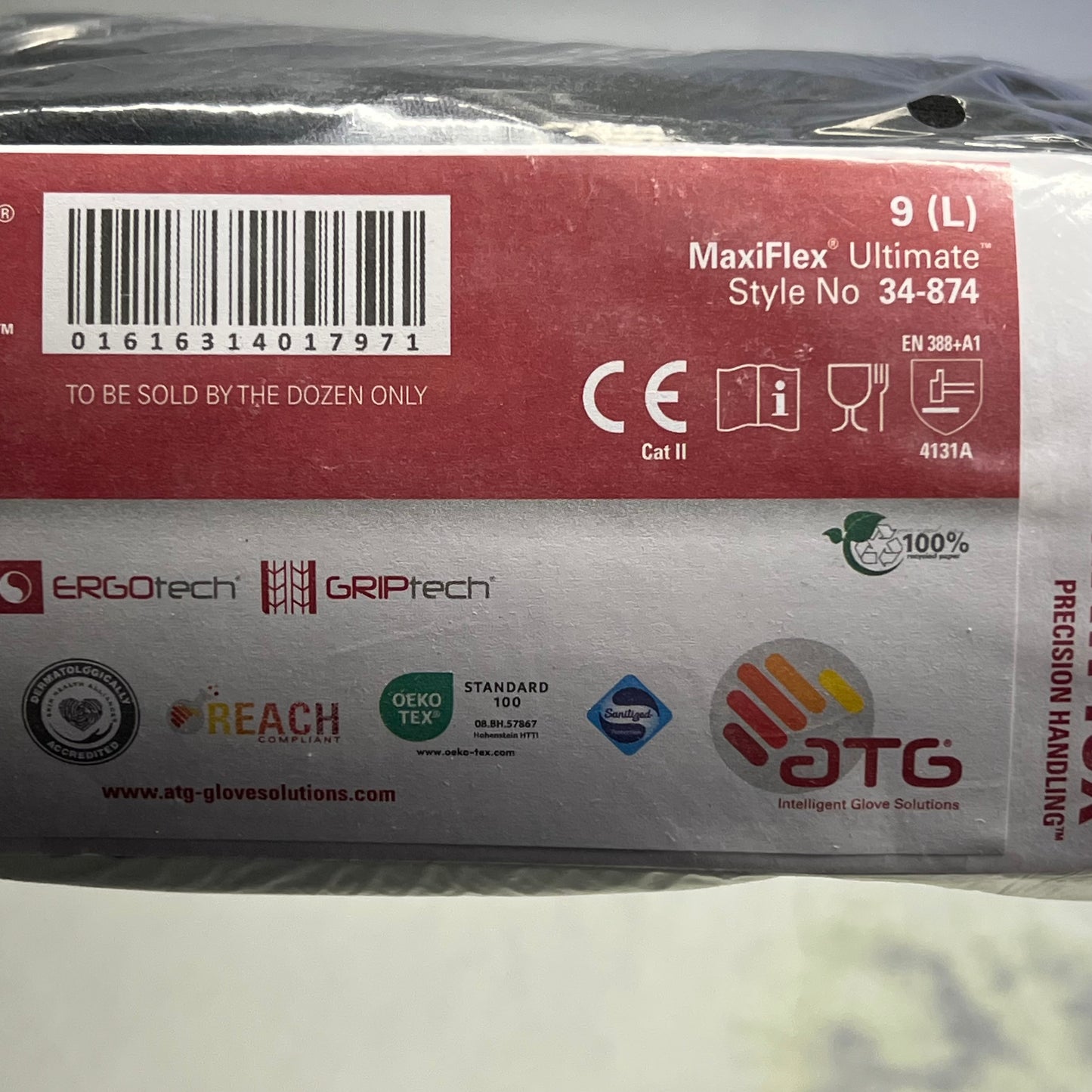 ATG (12 PAIRS) MaxiFlex Ultimate Palm Coat Knitwrist Gloves Sz L Black 34-874