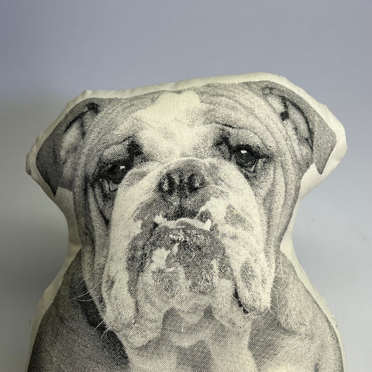 BRODERPRESS Hand Silkscreened Contoured Bulldog Pillow 13"x11" Black & White
