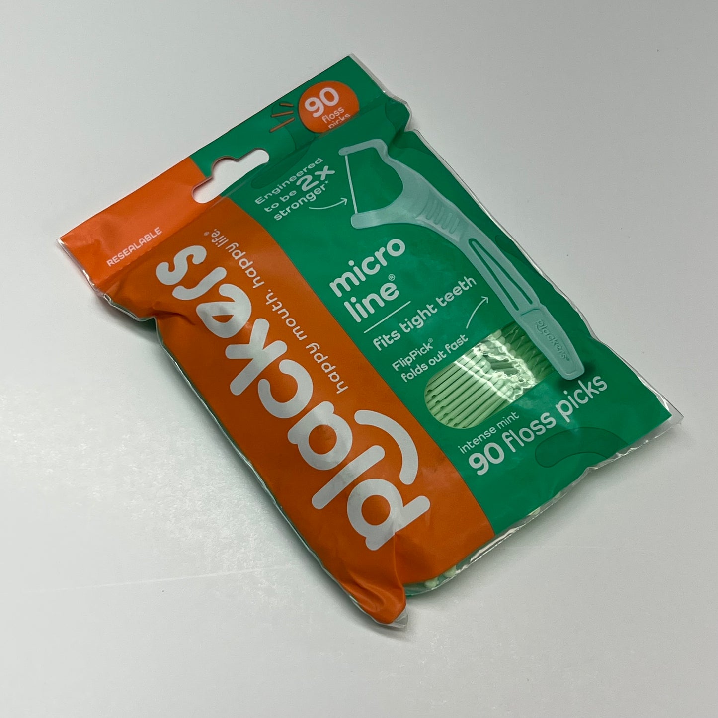 ZA@ PLACKERS (3 PACK,90 EACH) Intense Mint Micro Line Floss Picks  2X Stronger Green