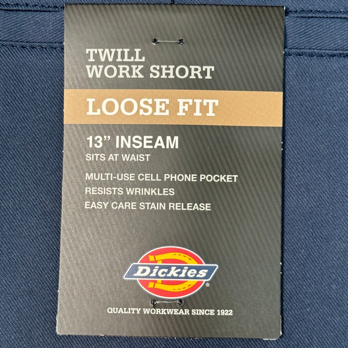 DICKIES Loose Fit Twill Work Shorts 13" Inseam Men's Sz 36 Navy Blue 42283NV