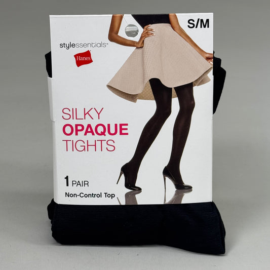 HANES (3 PACK) Style Silky Opaque Tights Non-Control Top Women's S/M Black 638850