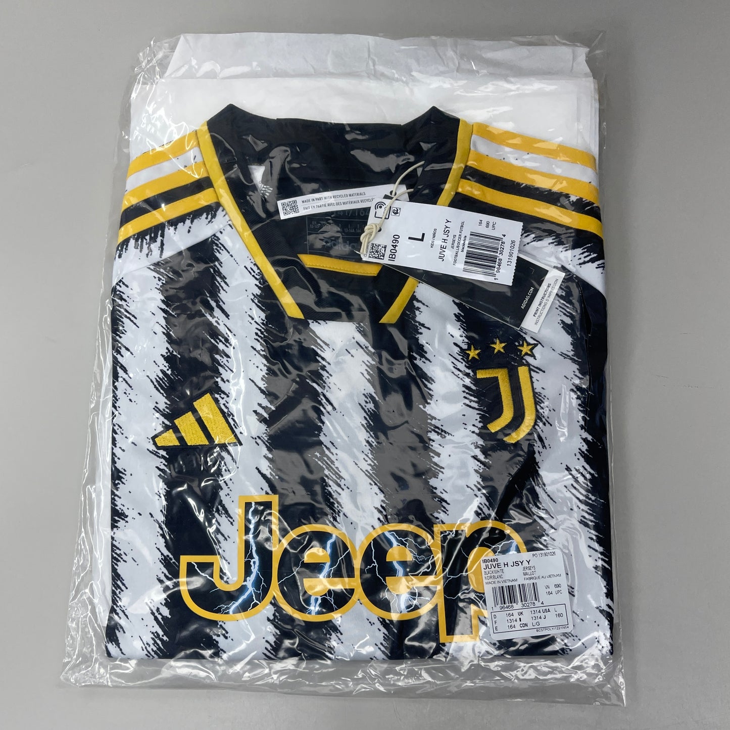 Z@ ADIDAS 2023/2024 Juventus Home Soccer Jersey Sz Youth L (13-14Y/164) Black/White/Yellow (New)