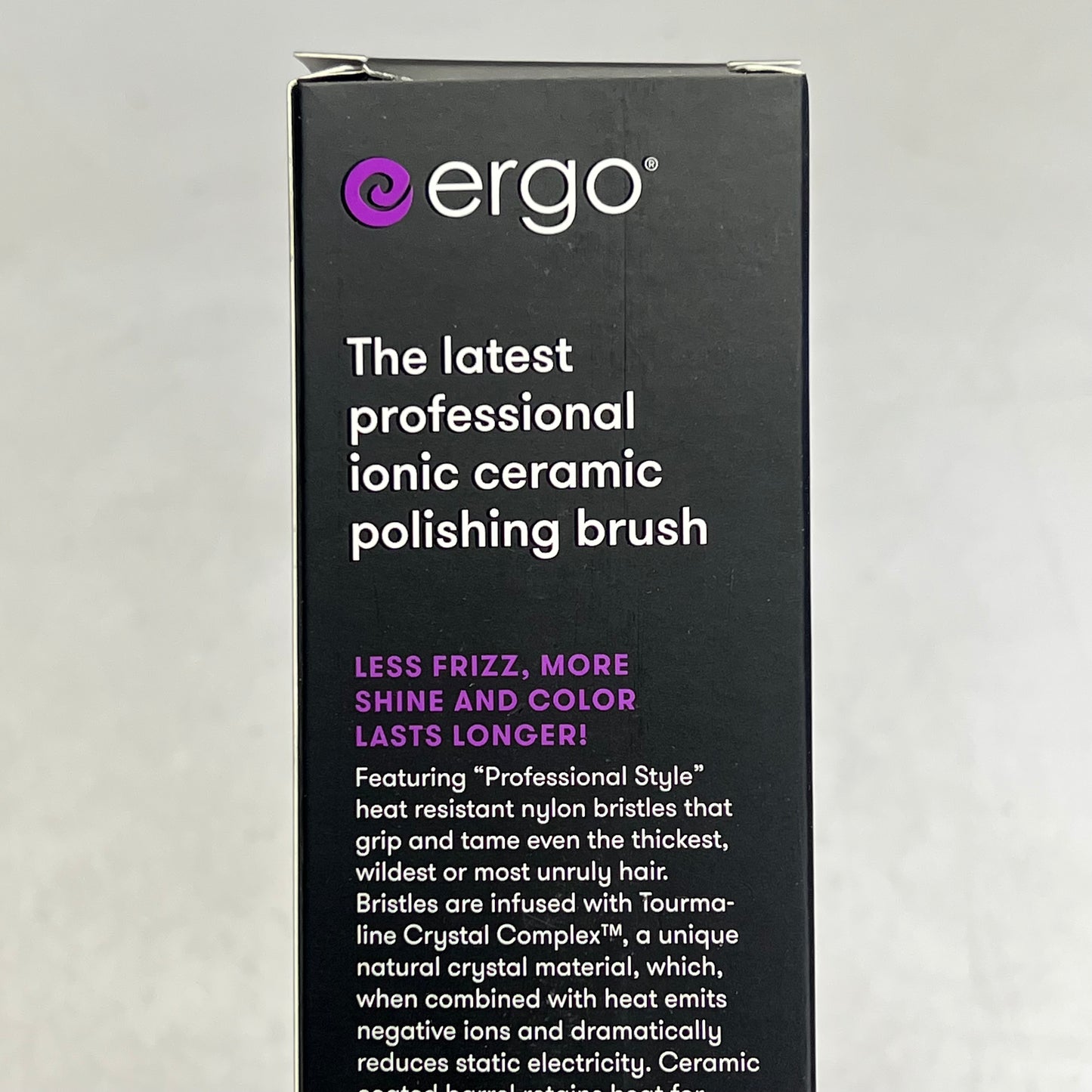 ERGO Ionic Ceramic Round Hair Brush Tourmaline Crystal Complex 1 3/4" Black ER43