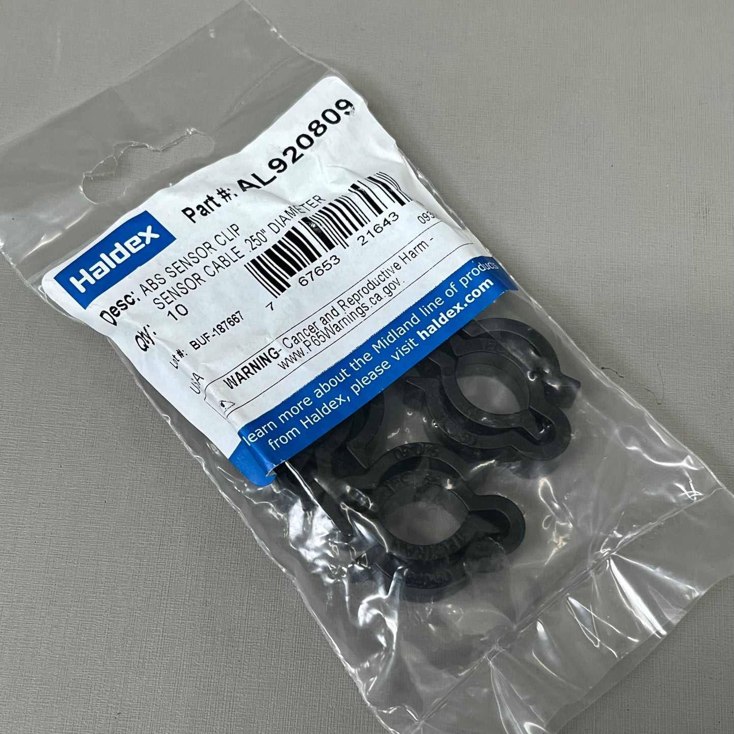 HALDEX (10 PACK) Sensor Wire Retaining Clip Cable Size .250" Dia Black AL920809