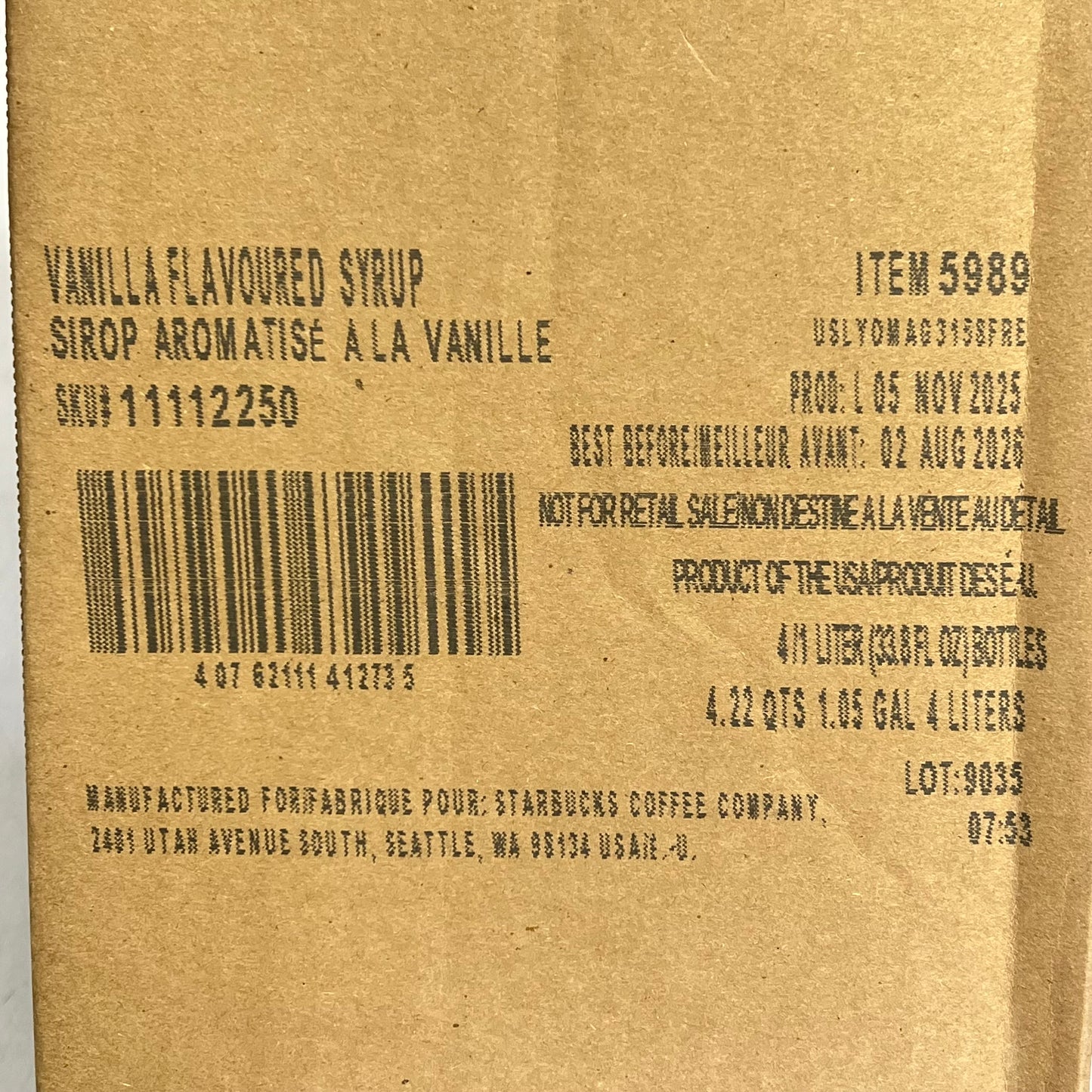ZA@ STARBUCKS (4 PACK) Fontana Vanilla Flavored Syrup 33.8 fl oz ea BB 08/26 C