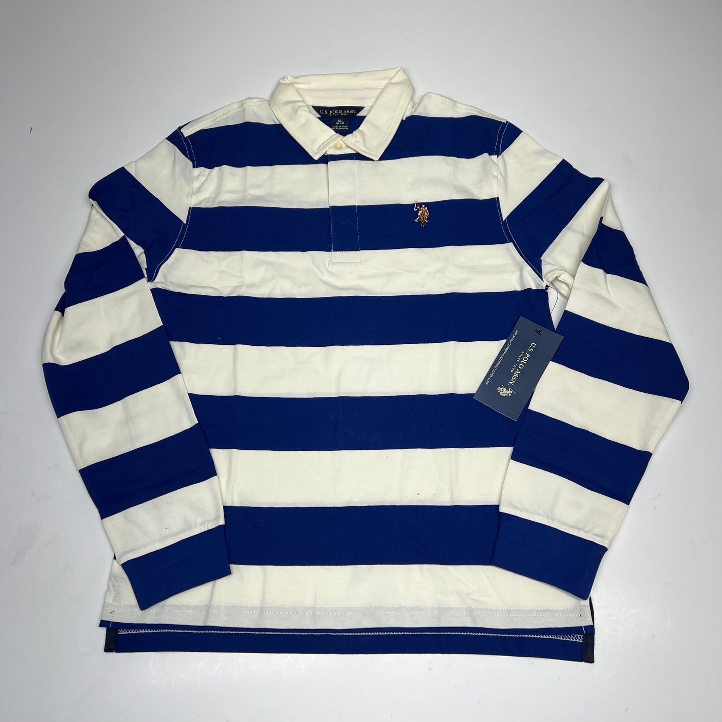 ZA@ U.S. POLO ASSN Long Sleeve Collard Shirt  Men's Sz XL Vineyard Blue/White 98826
