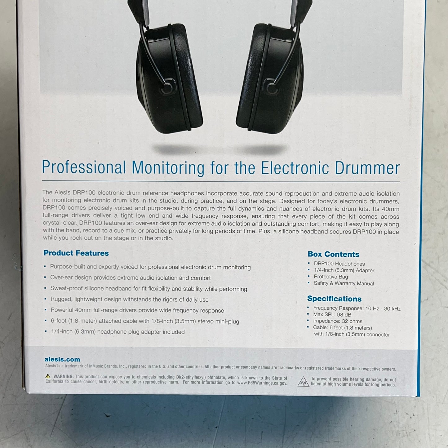 ALESIS Professional Drum Monitoring Headphones 40mm Full Range Black DRP100