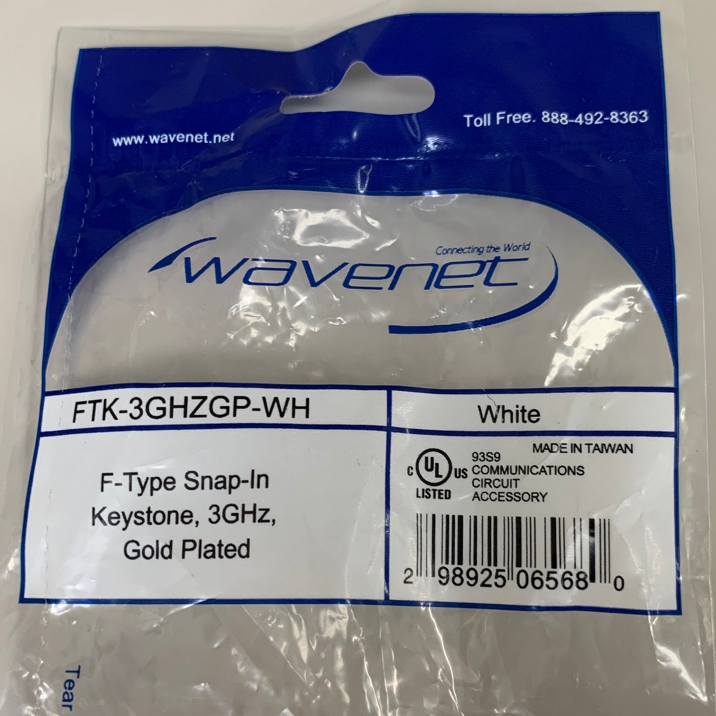 WAVENET(5 PACK) F-Type Snap-In Keystone 3GHz Gold Plated Female X2 FTK-3GHZGP-WH