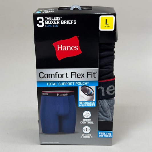 HANES (3 PACK!) Men's Cool Comfort Boxer Briefs Sz L 36-38" Black/Grey CFFLL3