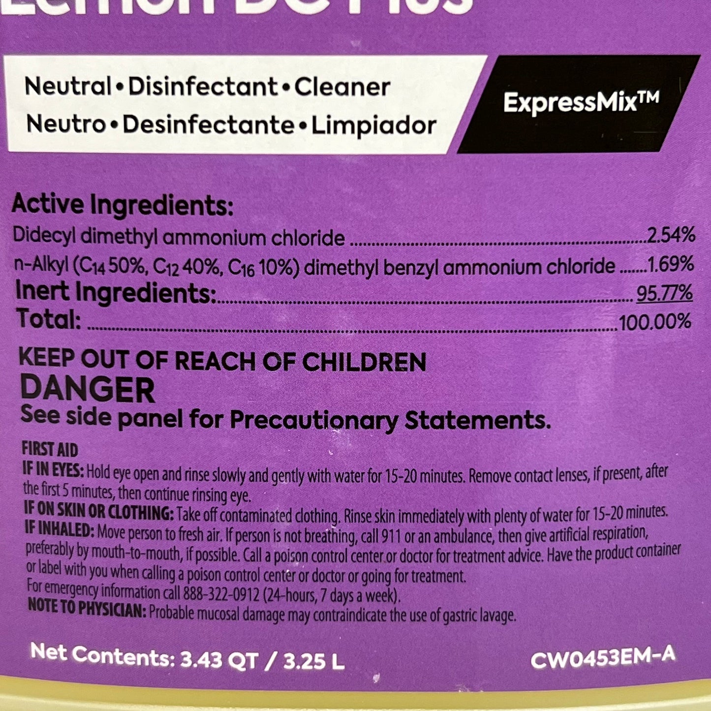 COASTWIDE PROFESSIONAL (2 Pack) Disinfectant Concentrate Cleaner Lemon DC Plus 3.25 L