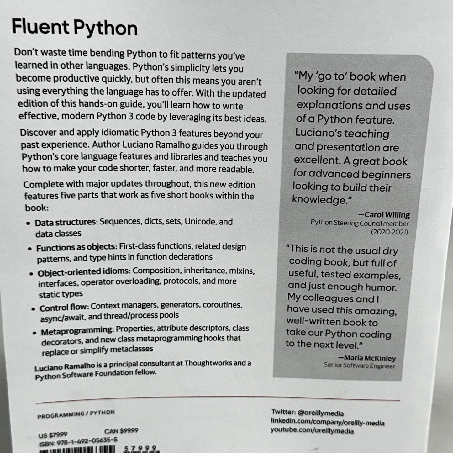 LUCIANO RAMALHO Fluent Python clear, concise, and effective programming 2nd Edition 2"x7"x9"