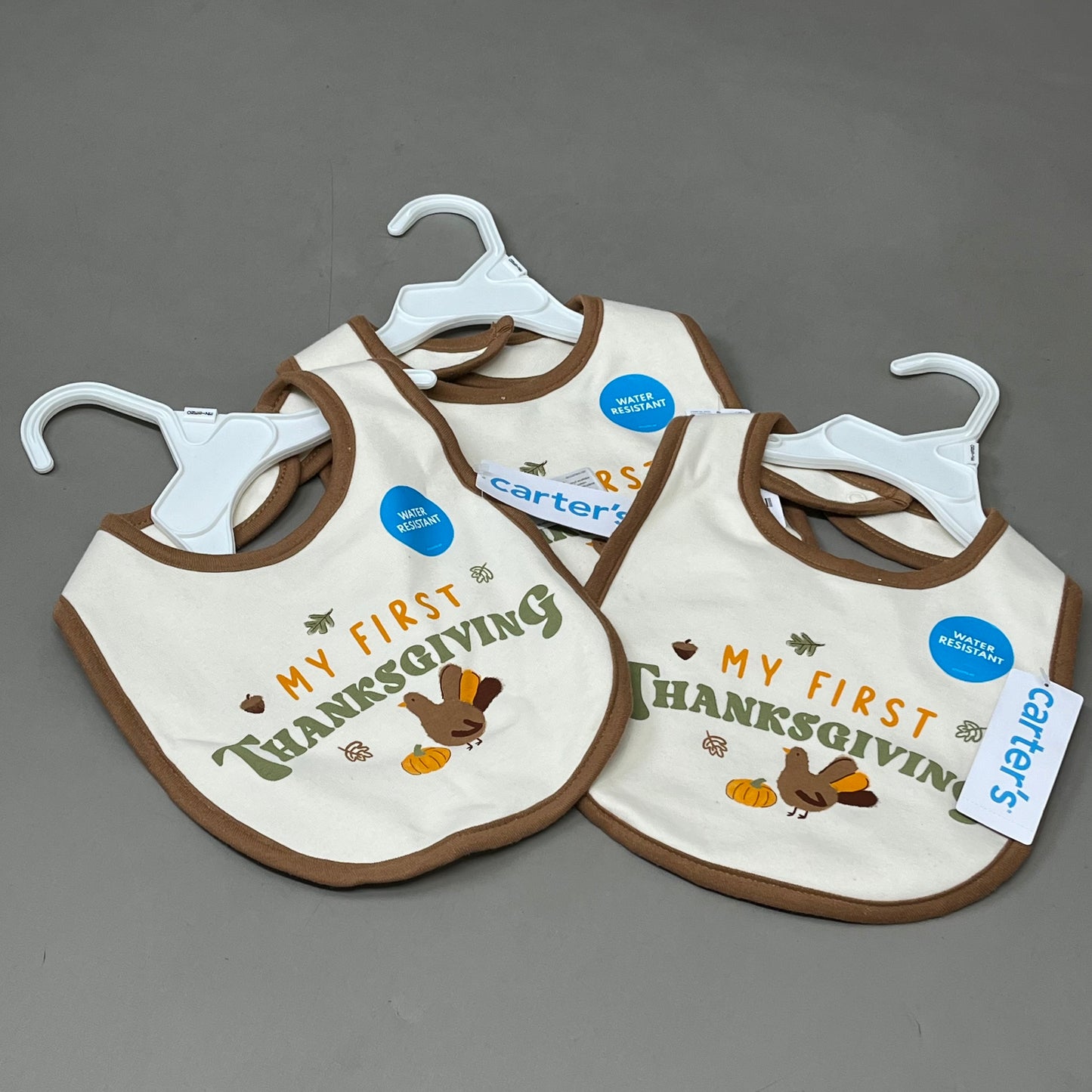 CARTER'S (3 PACK) My First Thanksgiving Bib Water Resistant One Size Ivy 1R302710