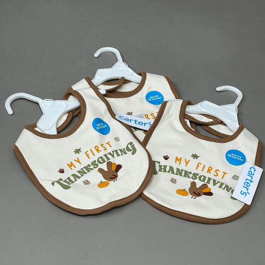 CARTER'S (3 PACK) My First Thanksgiving Bib Water Resistant One Size Ivy 1R302710