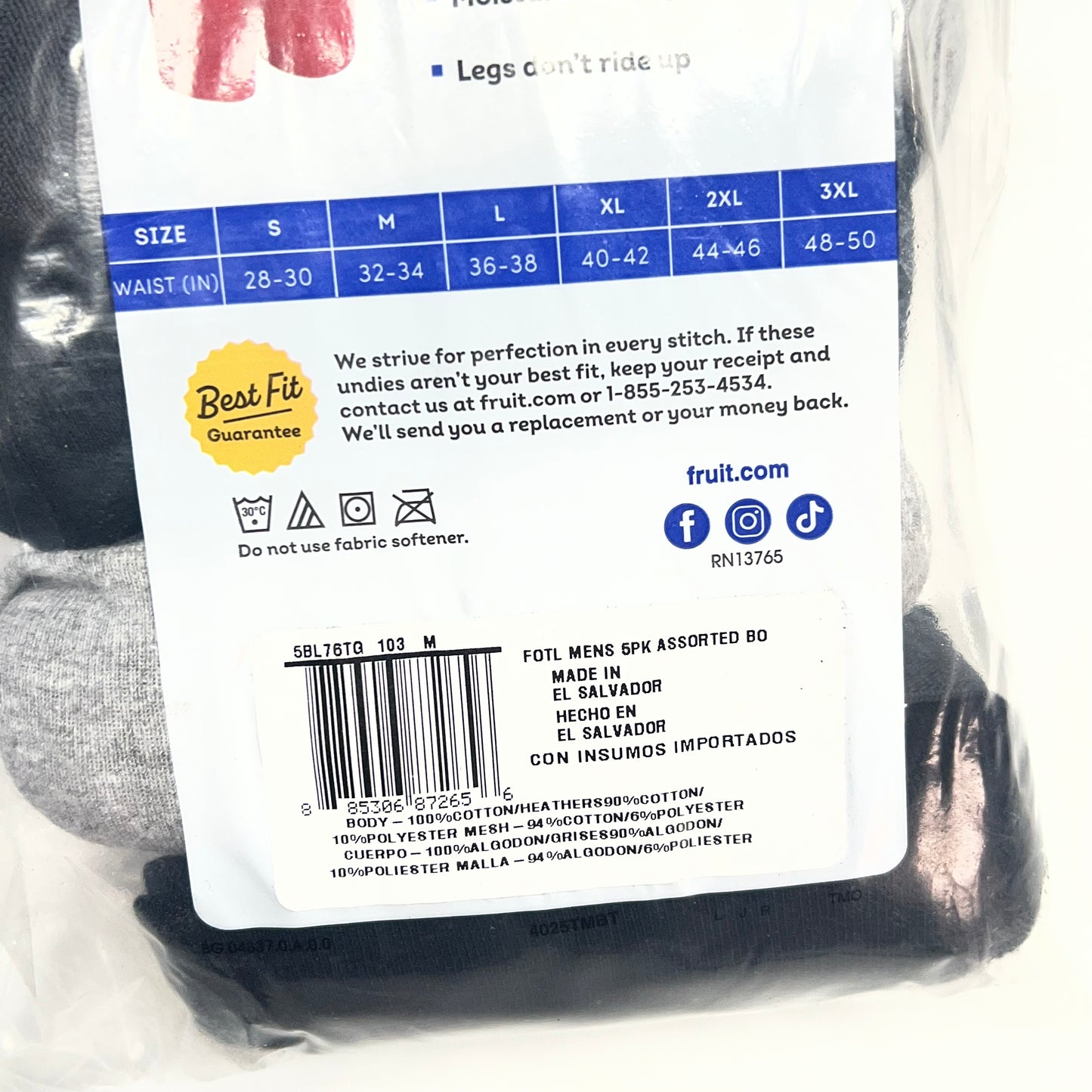 ZA@ FRUIT OF THE LOOM (5 PACK) Eversoft Breathable Fabric Boxer Breifs Men's Sz M Grey/Black 5BL76TG
