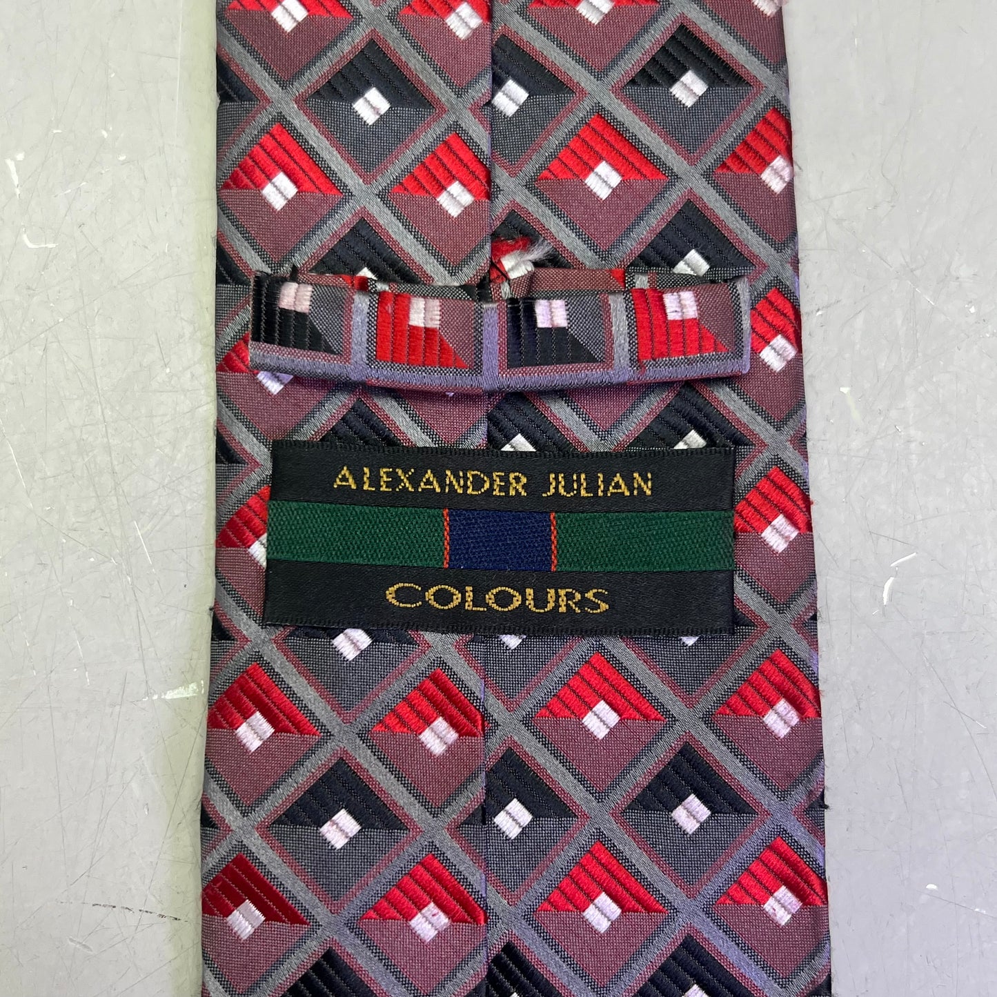 ALEXANDER JULIAN COLOURS Diamond Pattern Polyester Tie 60" Red (Pre-Owned)