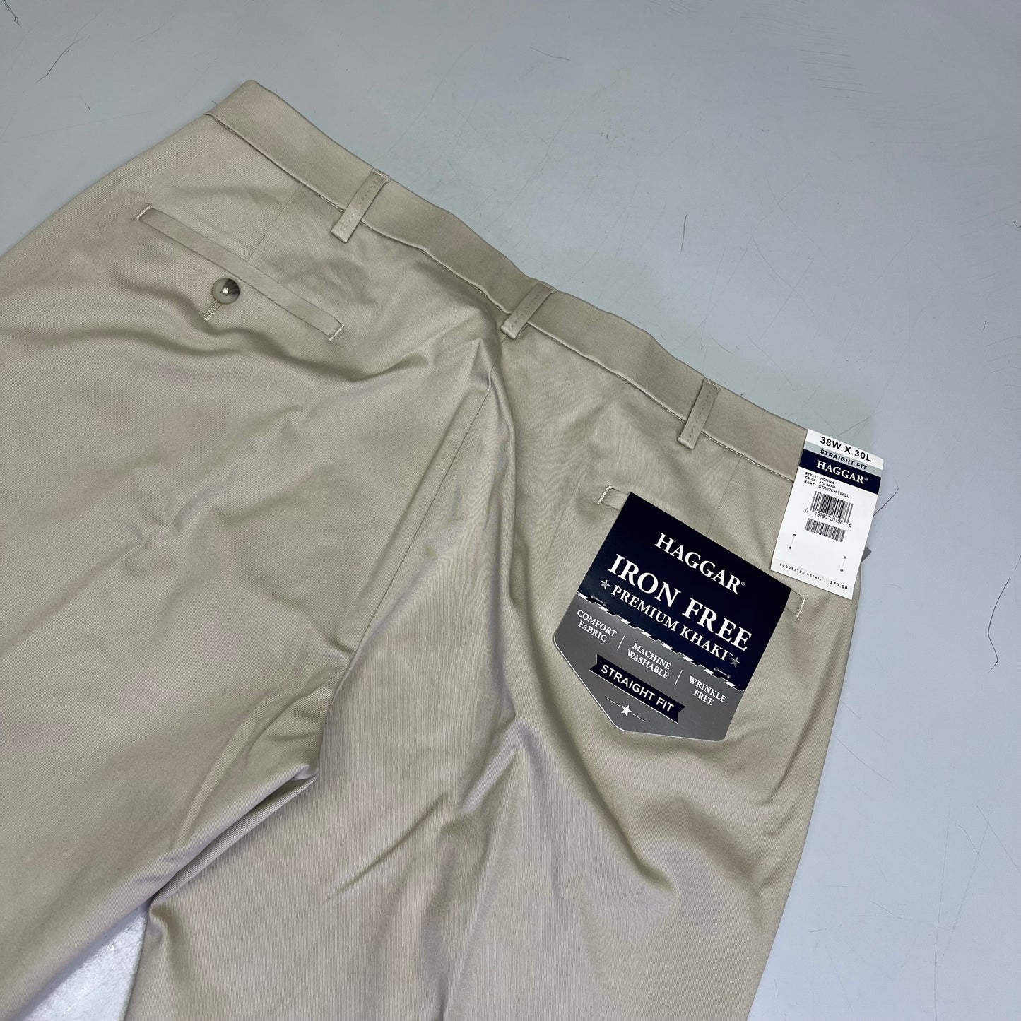 HAGGAR Iron Free Comfort Waistband Pant Straight Men's Sz 38Wx30L Khaki HC71000