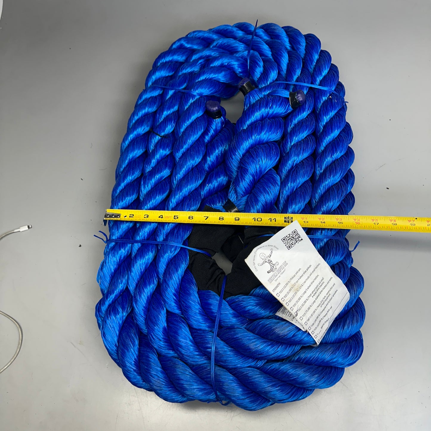 CUSTOM ROPES Tow Rope Front Wheel Assist/SM Tractors 62,500 lb Cap Blue TO62.5