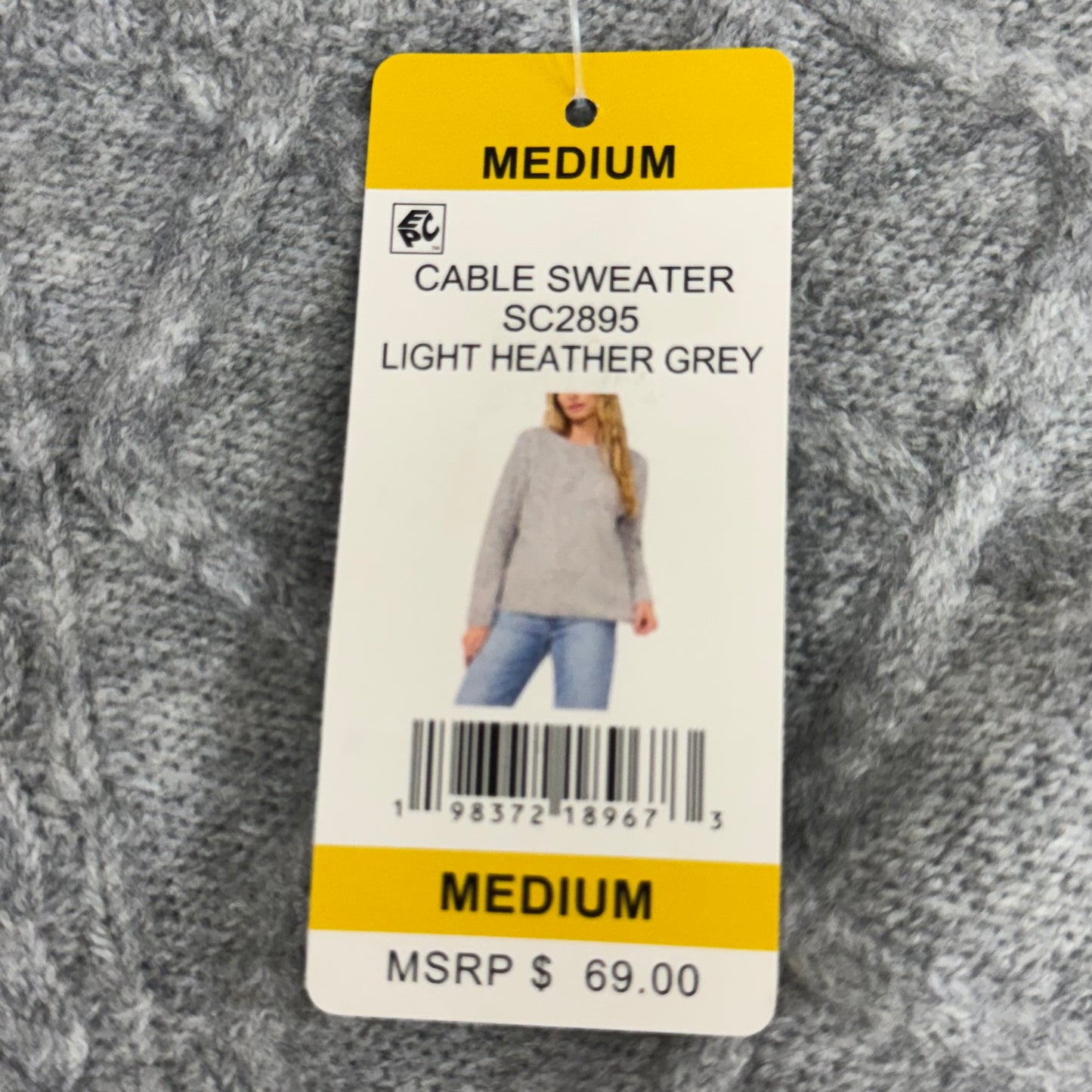 VINCE CAMUTO Cable Knit Sweater Women's Sz-M Light Heather Grey SC2895