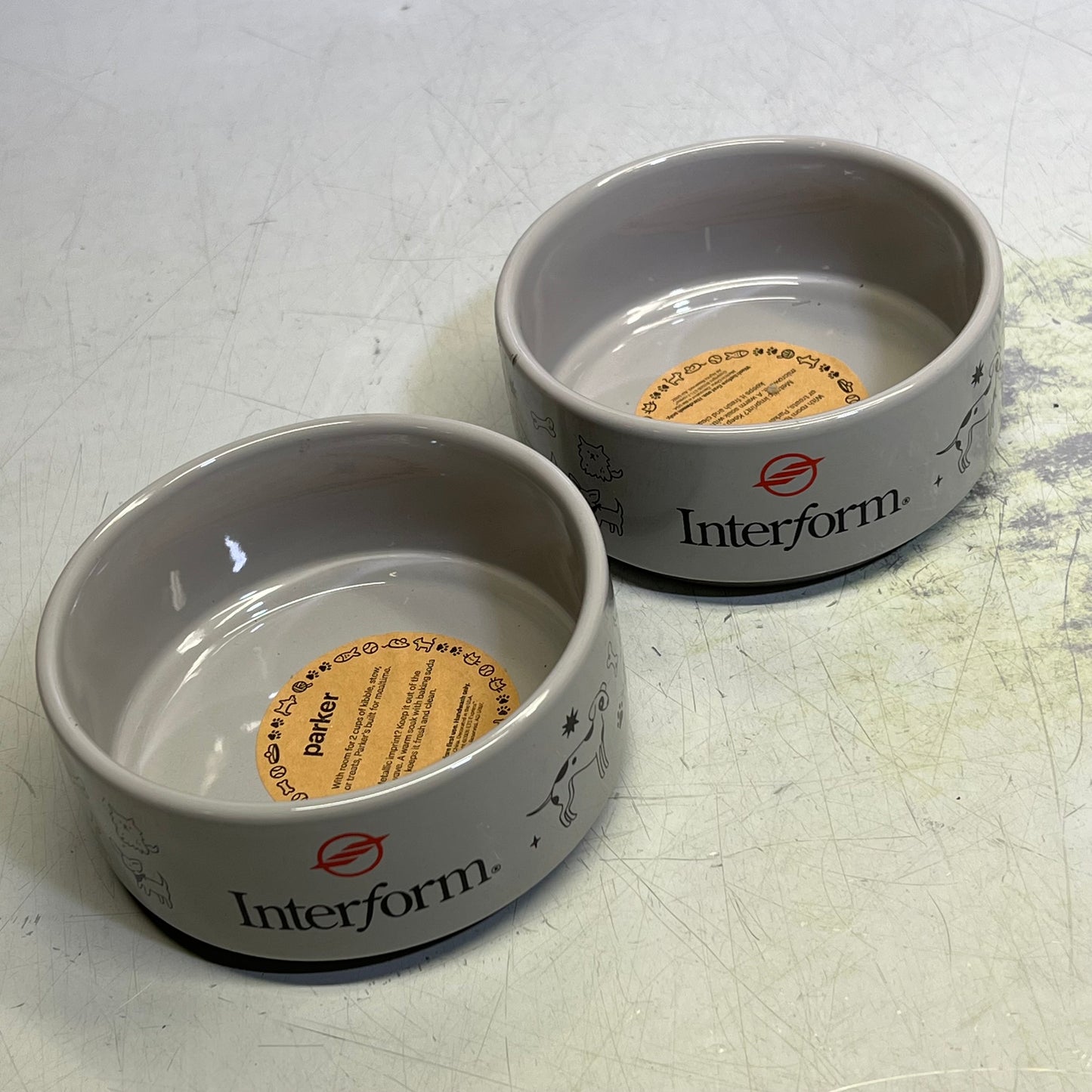 ZA@ INTERFORM (2 PACK) Ceramic Dog Feeding/Water Bowl Fits 2 Cups  Grey