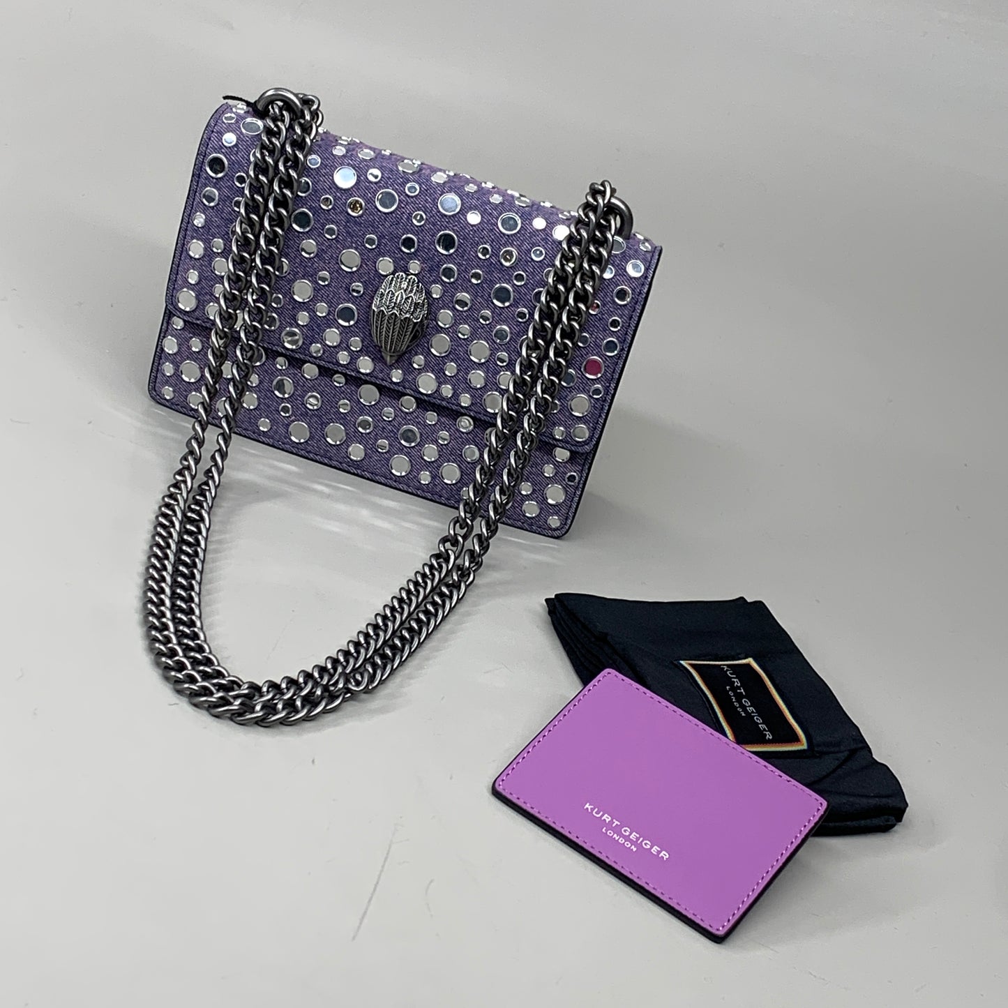 KURT GEIGER Shoreditch Small Stud Crossbody bag 8" x 6" Purple Denim 9969695669