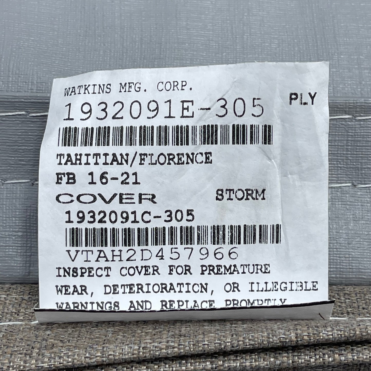 ZA@ Pallet of WATKINS Spa Cover 84”x84” 1932091E-305 (AS-IS)