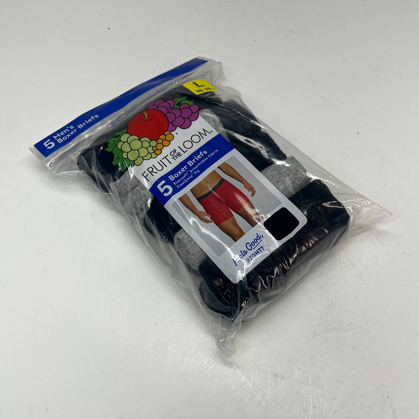 ZA@ FRUIT OF THE LOOM (5 PACK) Eversoft Breathable Fabric Boxer Breifs Men's Sz L Grey/Black 5BL76TG