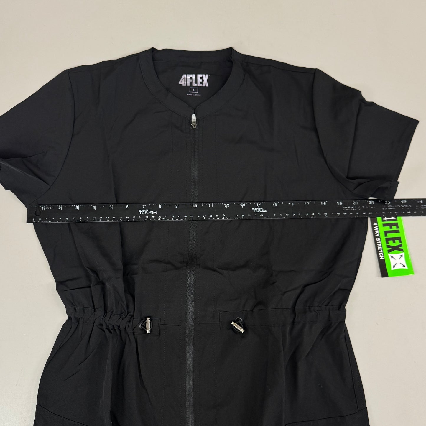 GREEN TOWN 4 Flex Scrubs Jumpsuit Cinch In Waist Women's Sz L Black GFX-023AST