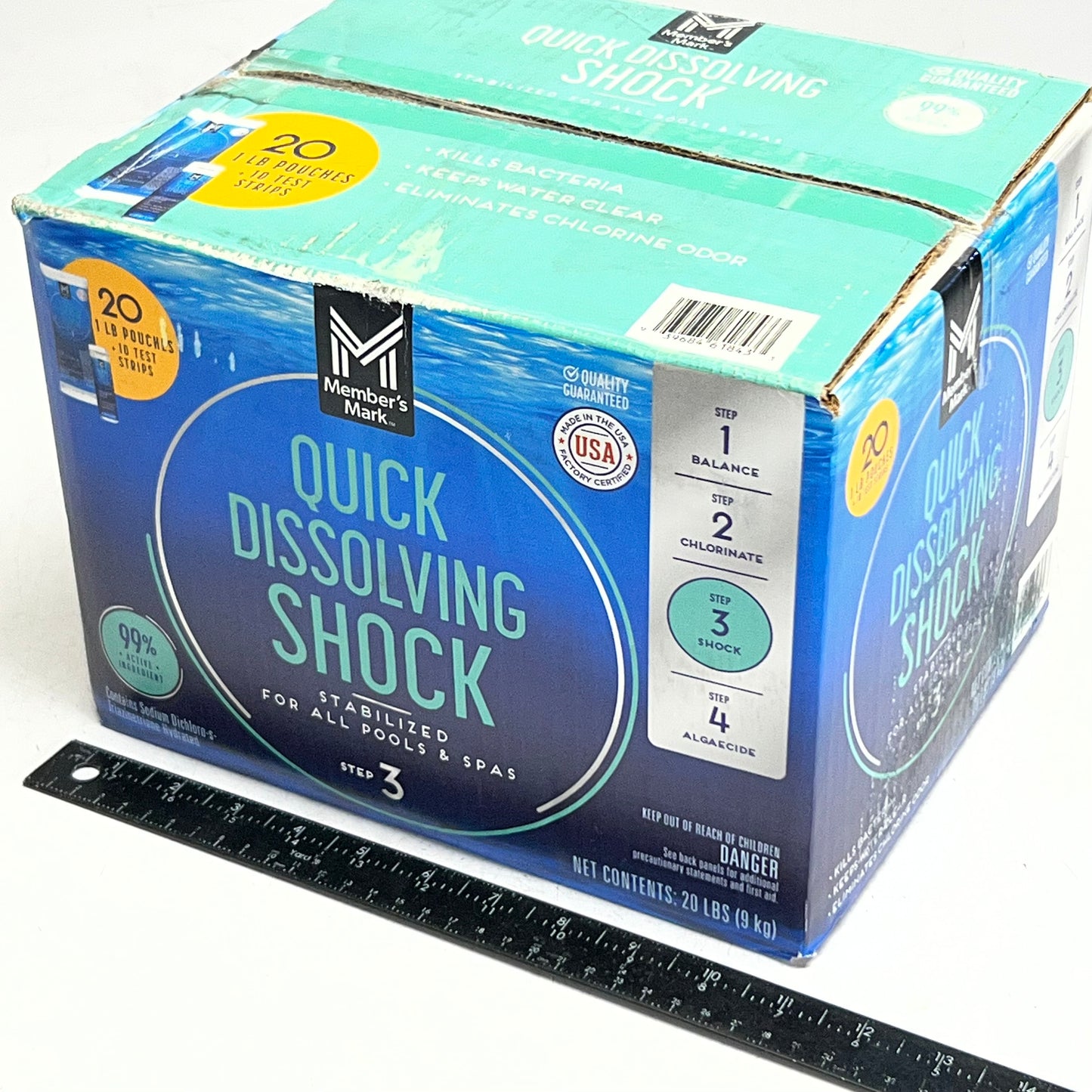 MEMBER'S MARK Quick Dissolving Shock 20lb with 10 Test Strips Blue