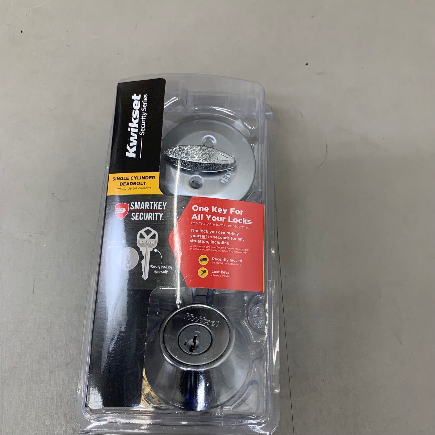 KWIKSET Metal Single Cylinder Deadbolt 3.5"x4.5"x9" Satin Chrome 96600-748