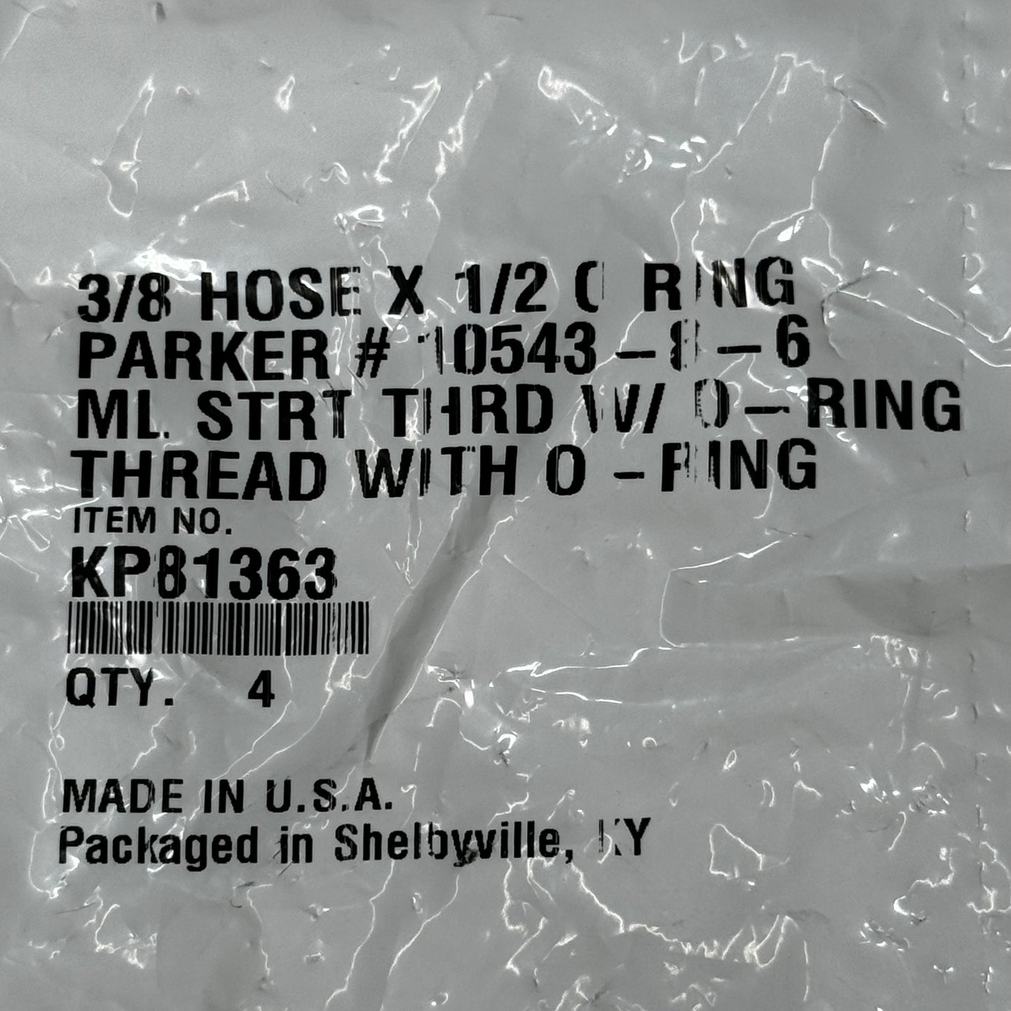 PARKER (4 PACK) Hydraulic Hose Male Straight Thread O-ring 3/8" x 1/2" Steel KP81363