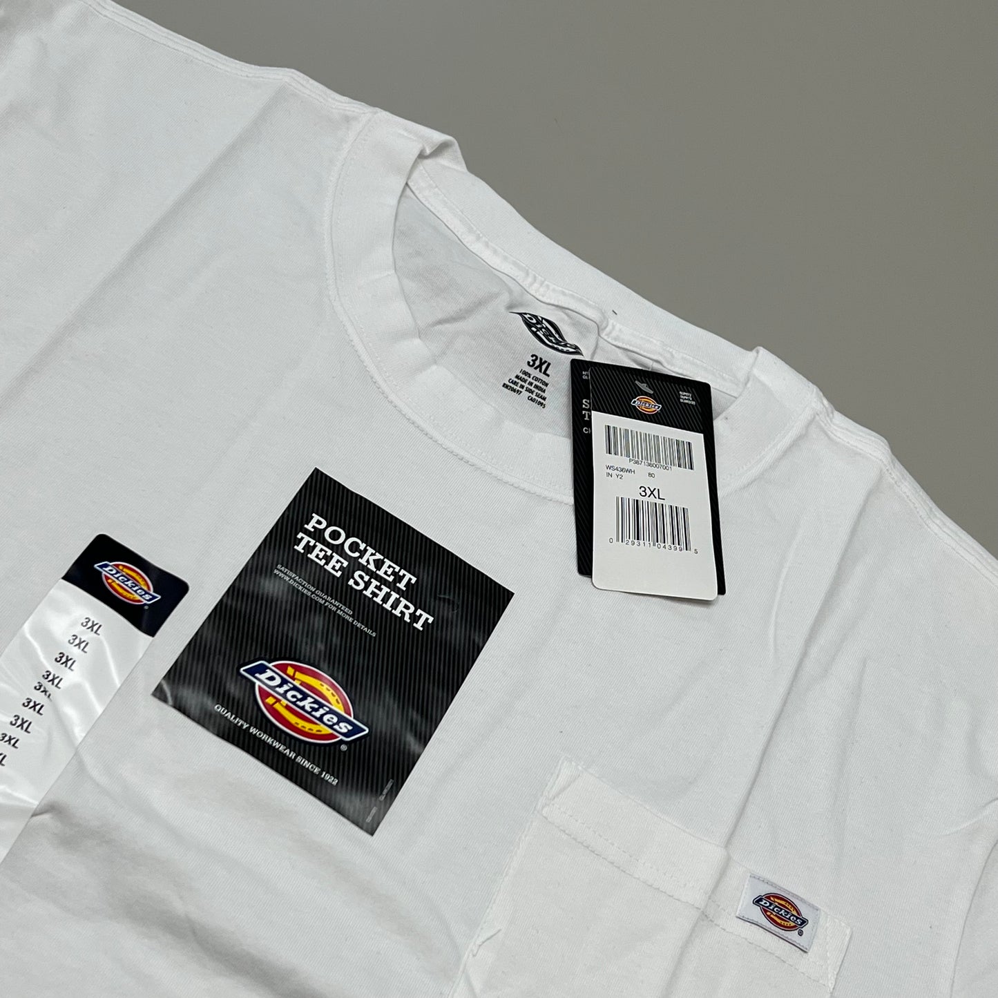 DICKIES Lightweight Short Sleeve Pocket Tee Shirt Men's Sz 3XL White WS436WH