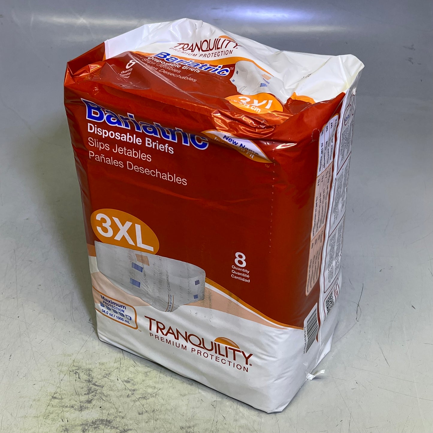 TRANQUILITY (4 PACK, 8 EACH) Bariatric Disposable Briefs Unisex 3XL White