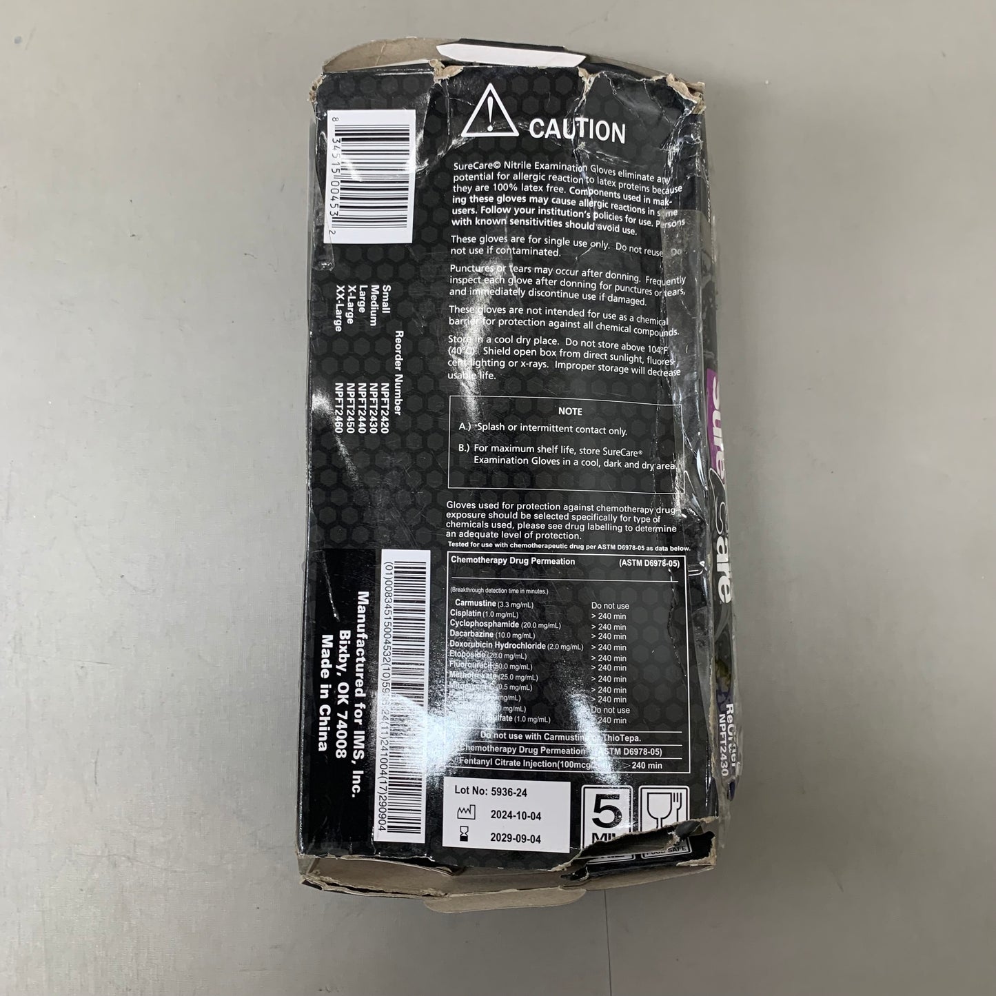 SURE CARE  (100Pack) Powder Free Nitrile Exam Gloves Medium Black 5936-24