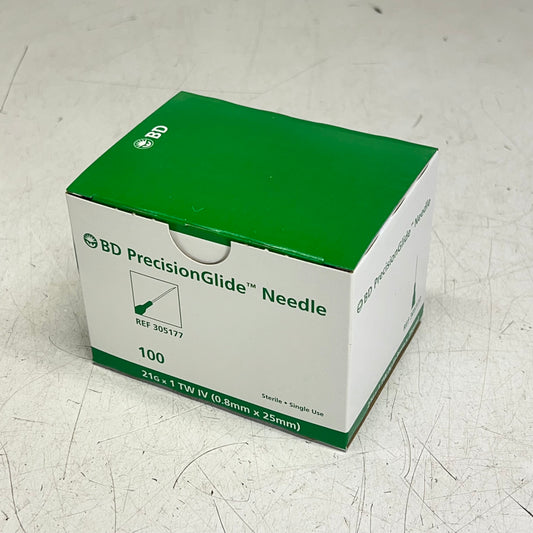 ZA@ BD  (11 PACK, 100 PACK) Precision Glide Needle  21G x 1 TW IV 0.8mm x 25mm Clear 305177