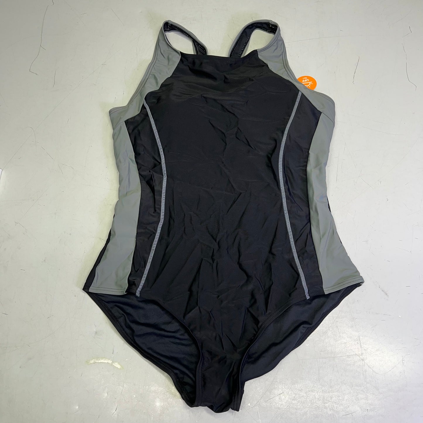 ATTRACO Slimming One Piece Athletic Racerback Swimsuit Women's Sz XL Black/Grey