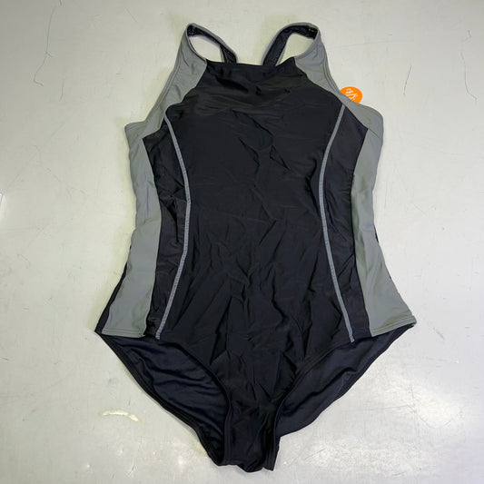 ATTRACO Slimming One Piece Athletic Racerback Swimsuit Women's Sz XL Black/Grey