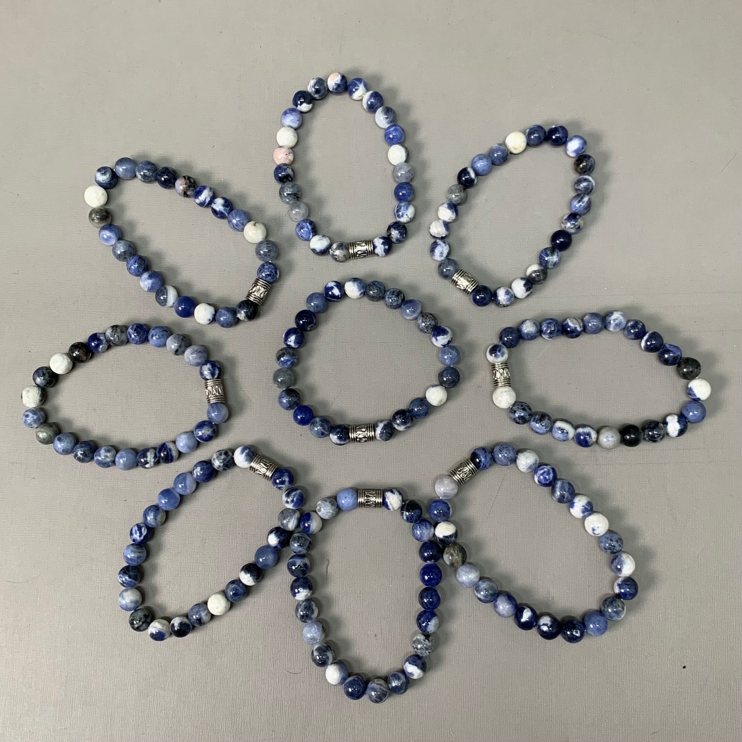 BEST WHOLESALE 9-PACK! Blue Marbled Beaded Crystal Bracelets 3" Silver Jewel New